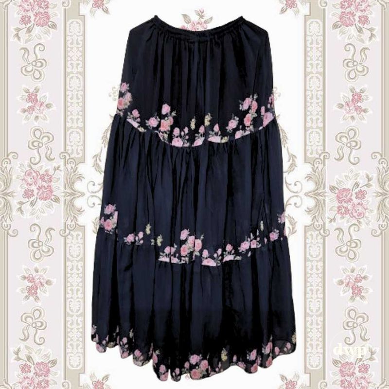 Black floral long skirt