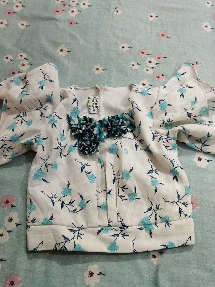 White Top With Blue Striped Palazzo For Baby Girl