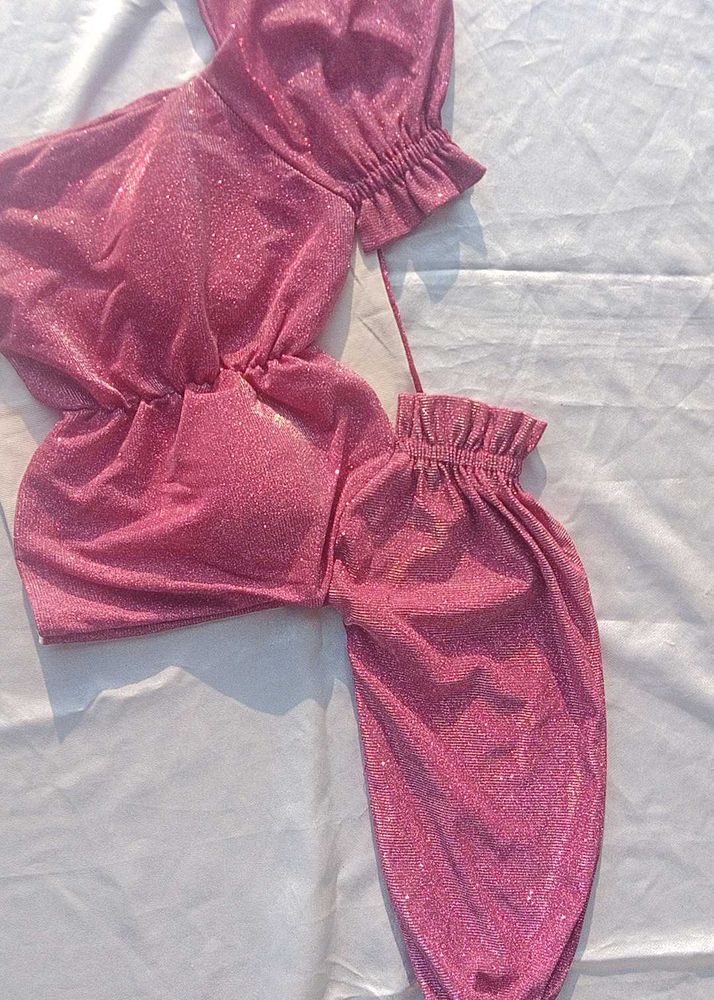 Pink Glittry Crop Top