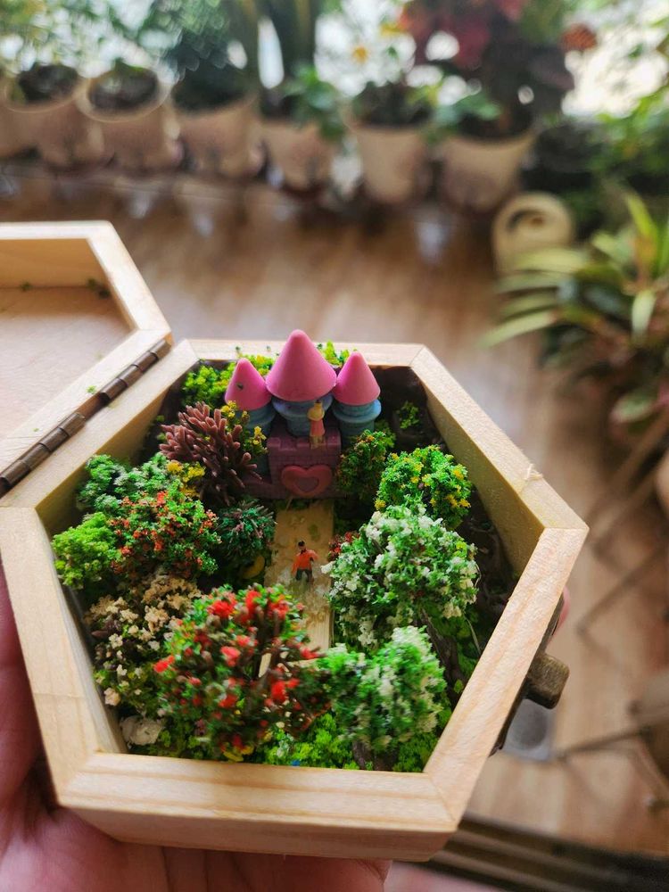 Wooden Box With Miniature World (Handmade)
