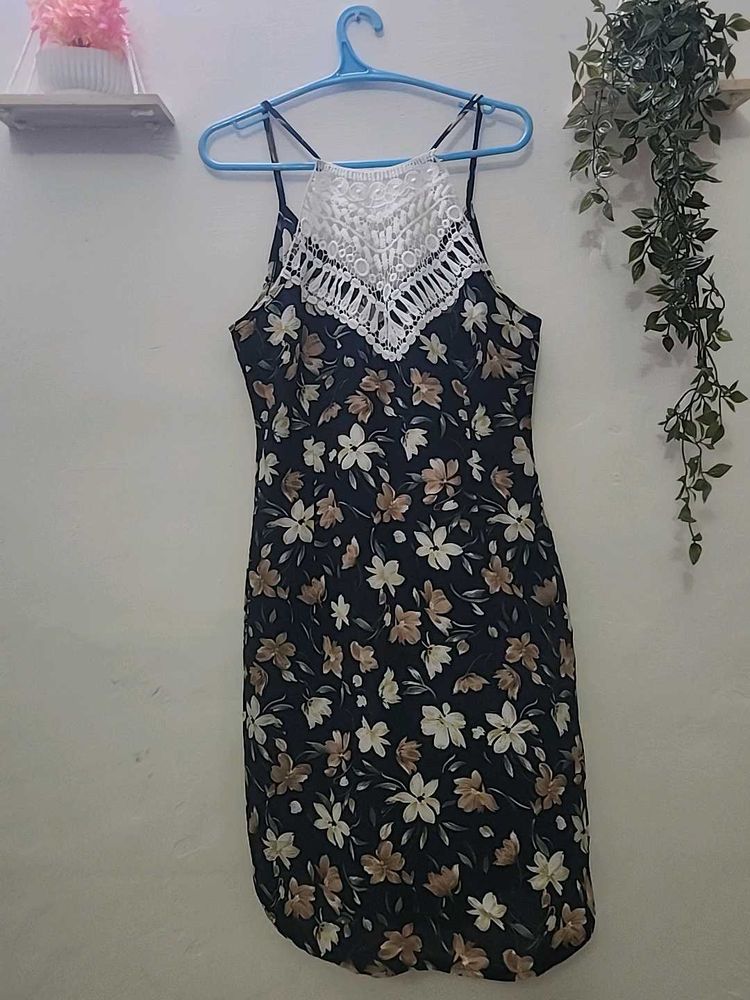 Floral Print Dress with Crochet Detail