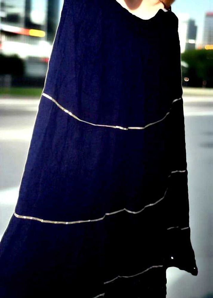 Navy Maxi Skirt with Metallic Trim