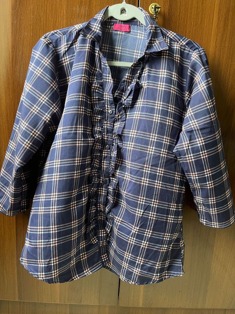 Frill Design Blue Shirt Style Upper