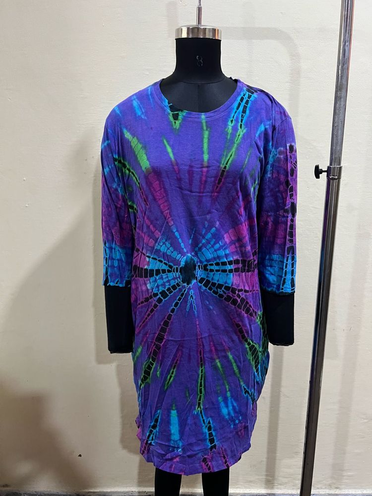 Round Neck Tie Dye Midi Dress