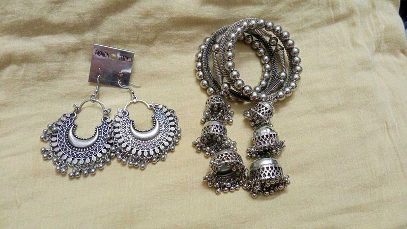 Oxidized Silver Bangle And Earrings