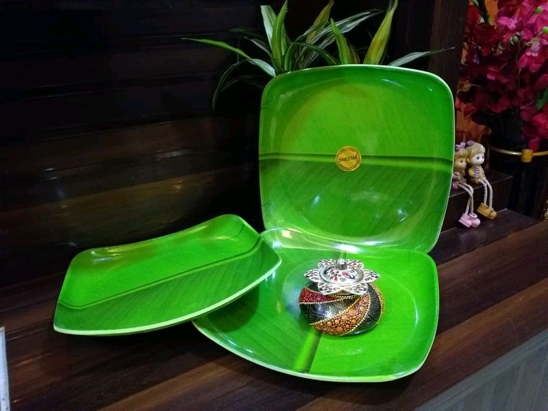 🆕️ Banana Leaf Pattern Melamine Plates Set Of 3 - Big SIZE