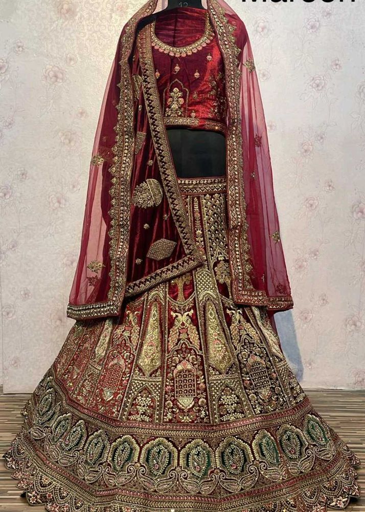 Luxury Maroon Bridal Lehenga with Heavy Embroidery