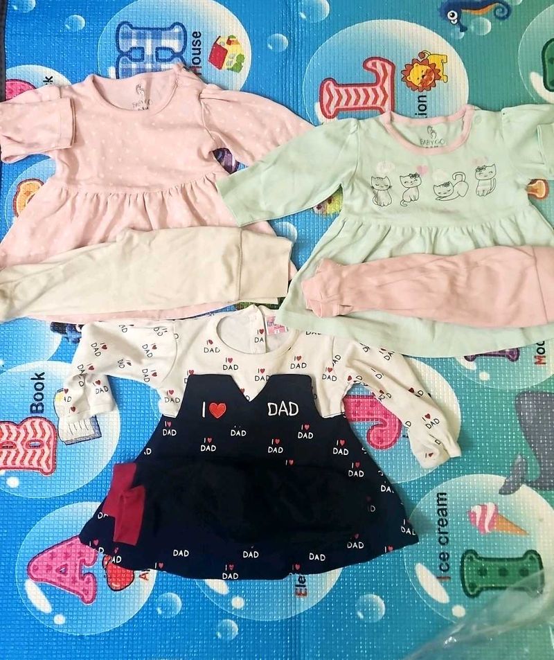 3 Cute Baby Dresses Bundle + Pajamis