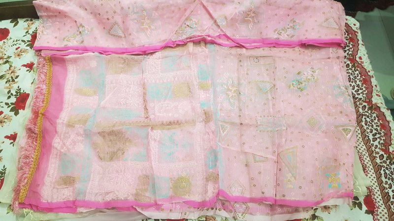 Pink Printed Dress Material