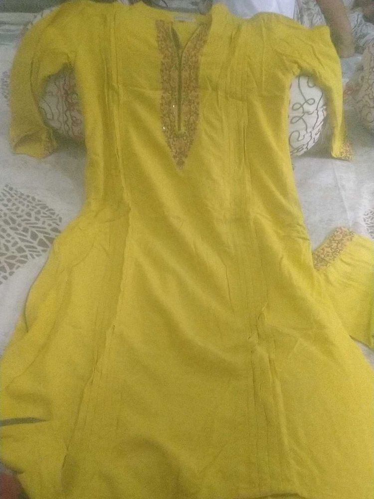 Yellow Embroidered Kurta Sets