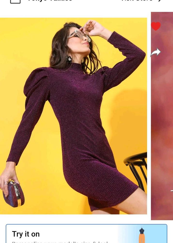 Knee Length Maroon Midi With Puff Shoulder