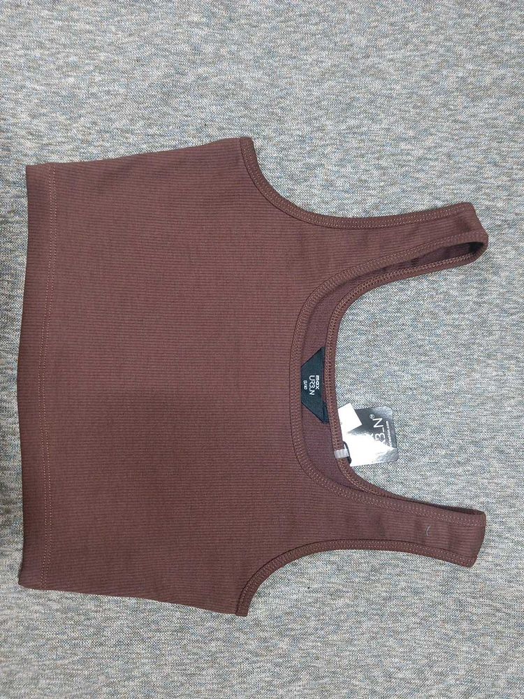 Brown Ribbed Tank Top