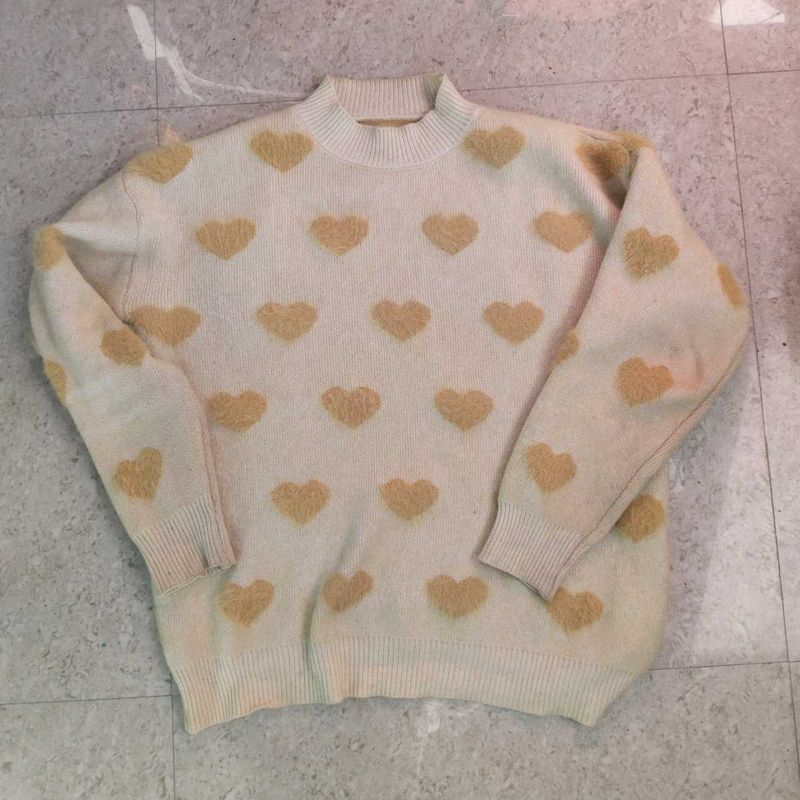 Pintresty Heart Print Knit Sweater(oversize)