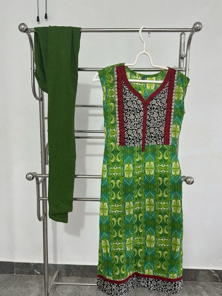 Green Printed Kurta Set