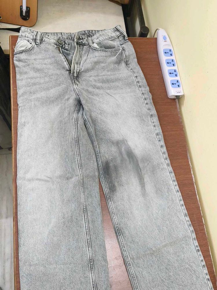 Gray Wide Leg Denim Jeans from bershka