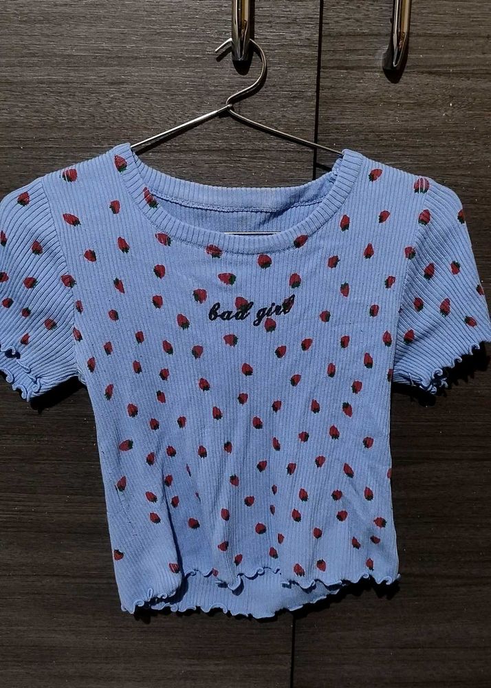 Cute Strawberry Print Crop Top