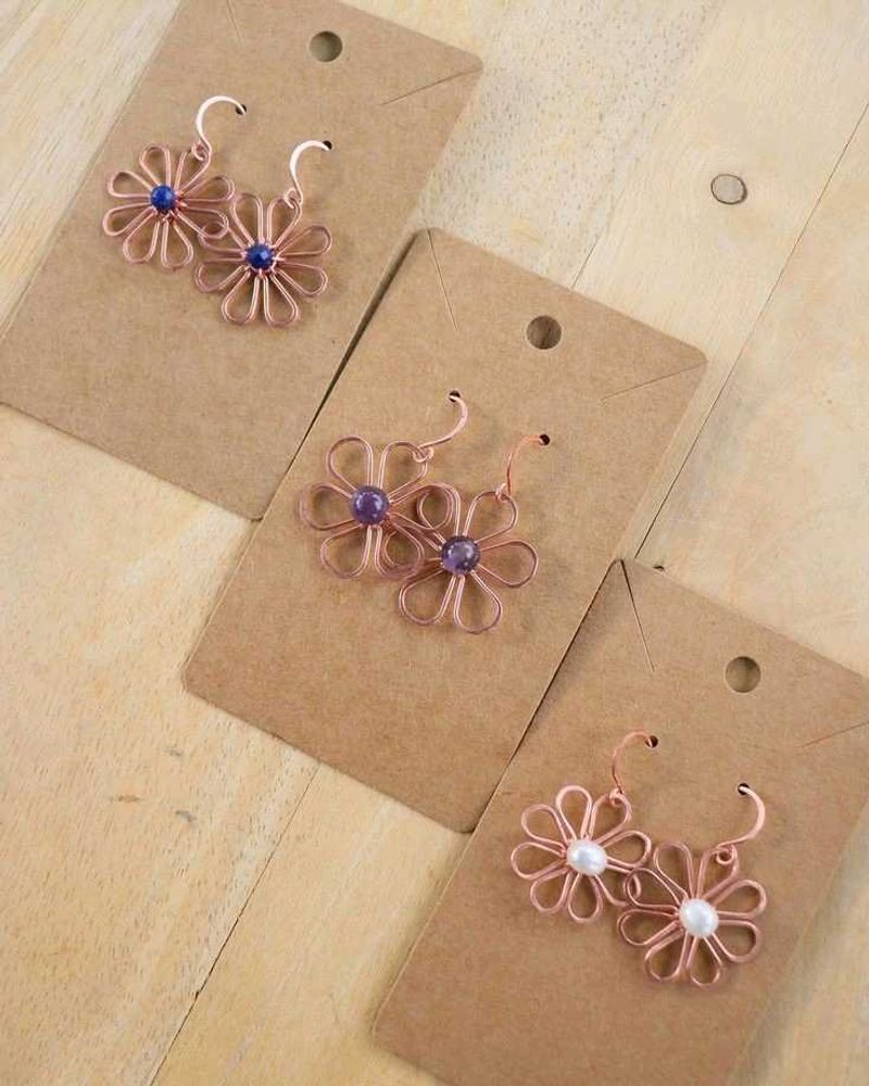 Handmade Copper Flower Earrings