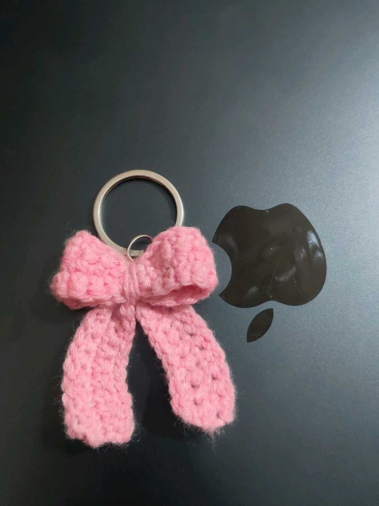 Pink Bow hand crocheted keychain