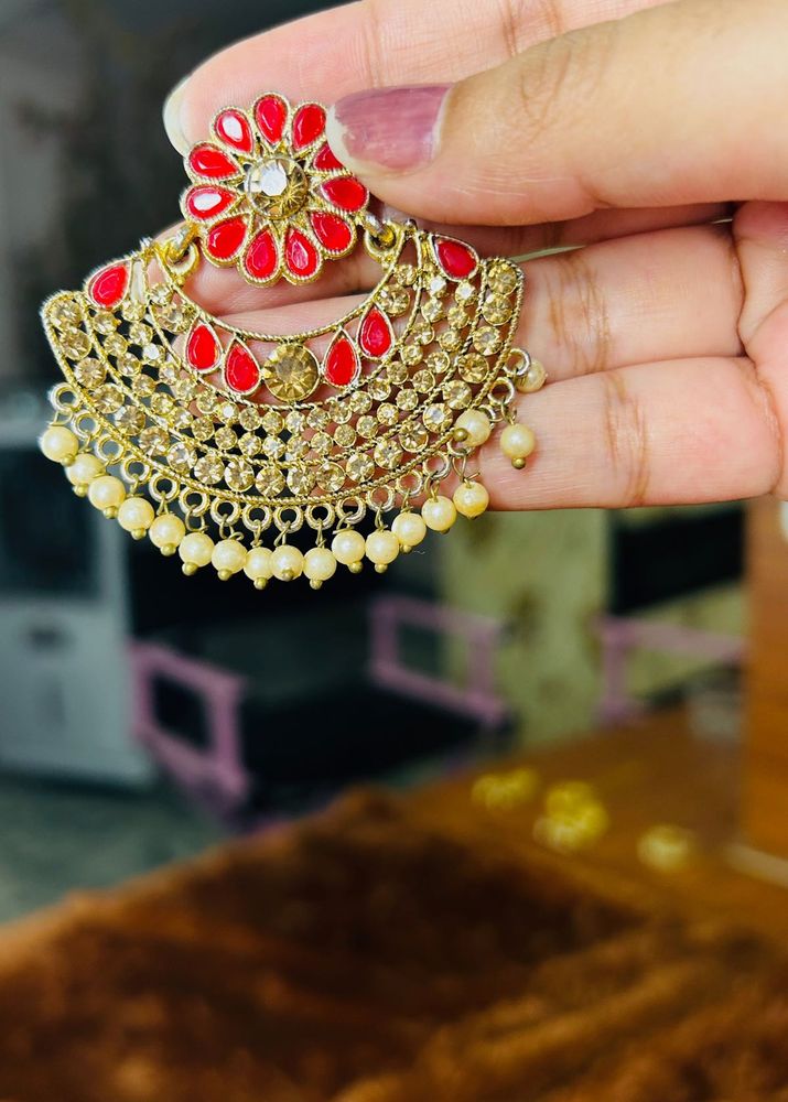 Beautiful Red Stone, Chand Bali❤️