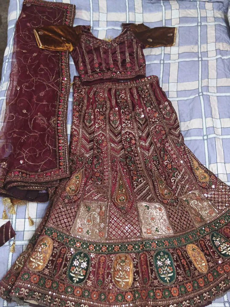 🆕 Elegant Maroon Velvet Lehenga Choli