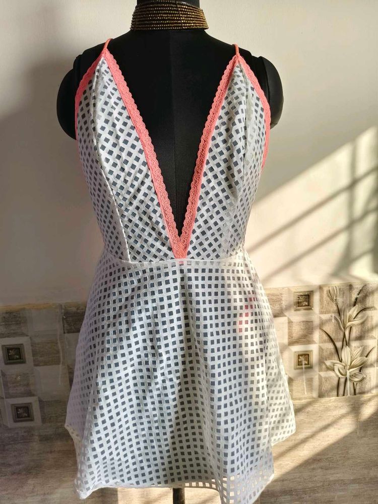White Grid Mini Dress