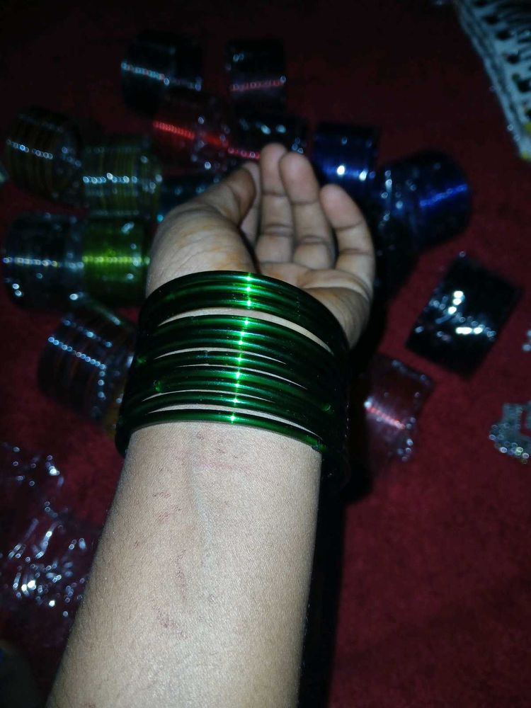 Green Glass Bangles=1Set(12)