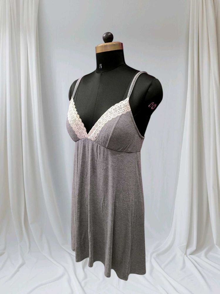 New Grey Lace Trim Nightgown