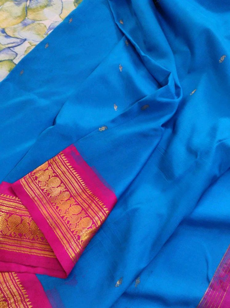 Blue And Pink kanchipuram silk Saree