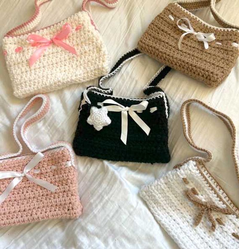 Crochet Ribbon Shoulder Bags