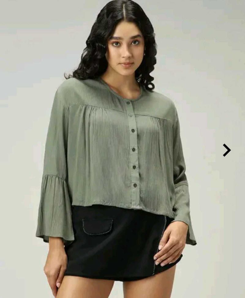 Olive Green Flared Sleeve Top