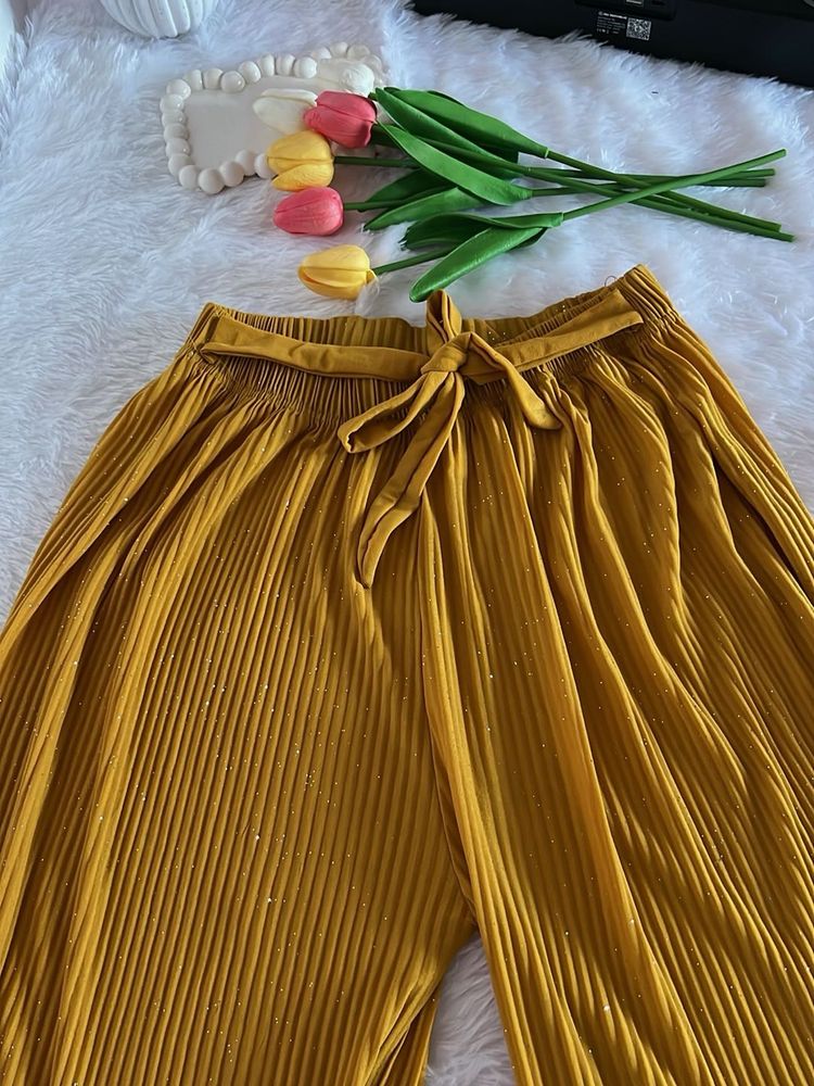 Yellow Shimmer Palazzo Pants