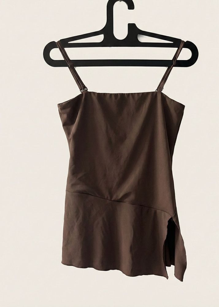 Brown Cami Top with Peplum Hem