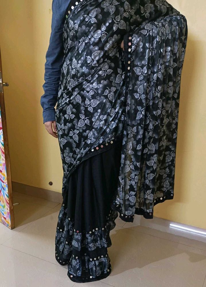 Black Ruffle Saree