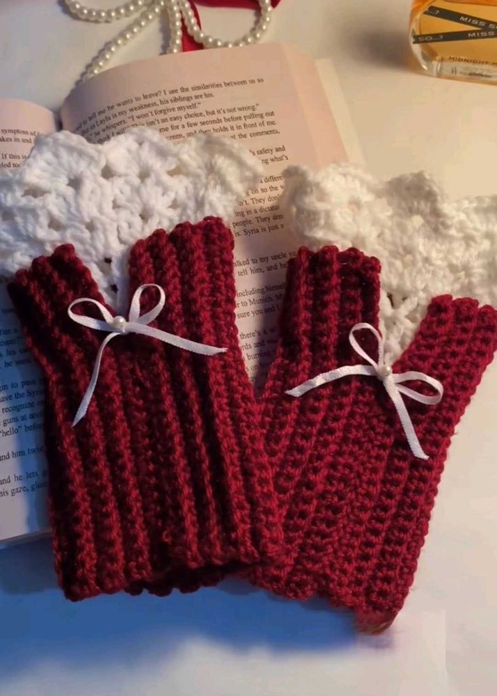 Red Crochet Fingerless Gloves