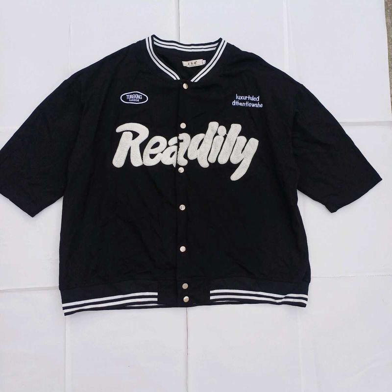 Black Varsity Style Short Sleeve Jacket