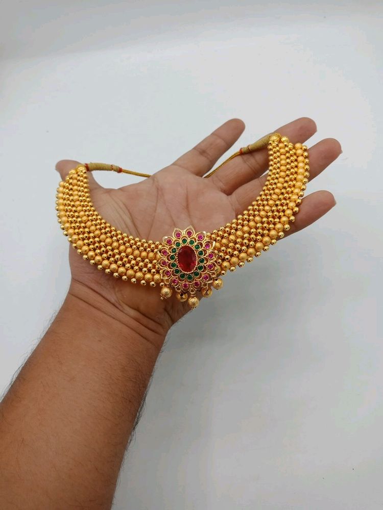 Gold Antique Maroon Green With Ruby Stone Neck