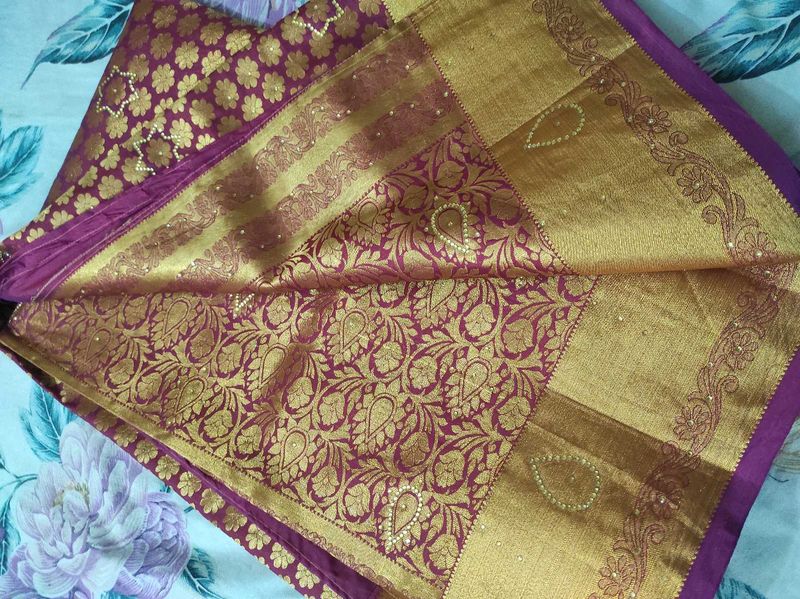 Elegant Maroon &amp; Gold Pattu Sari