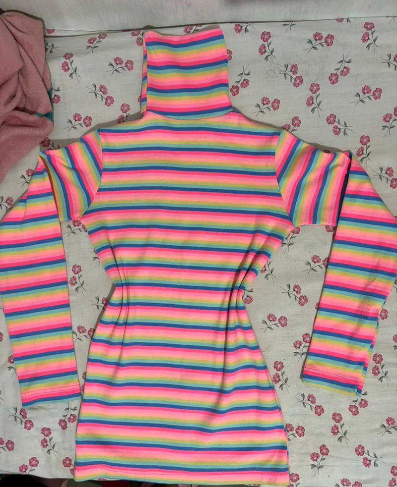 Rainbow Striped Turtleneck Top