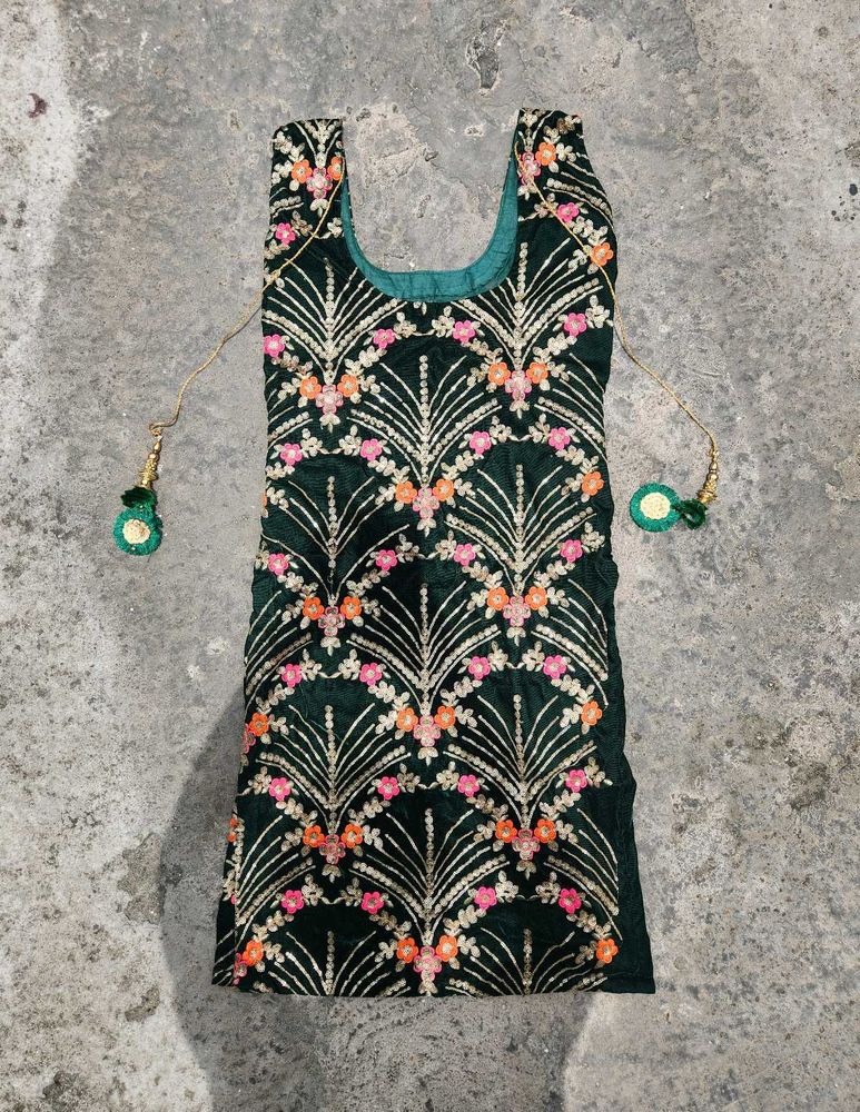 Embroidered Green Velvet Top