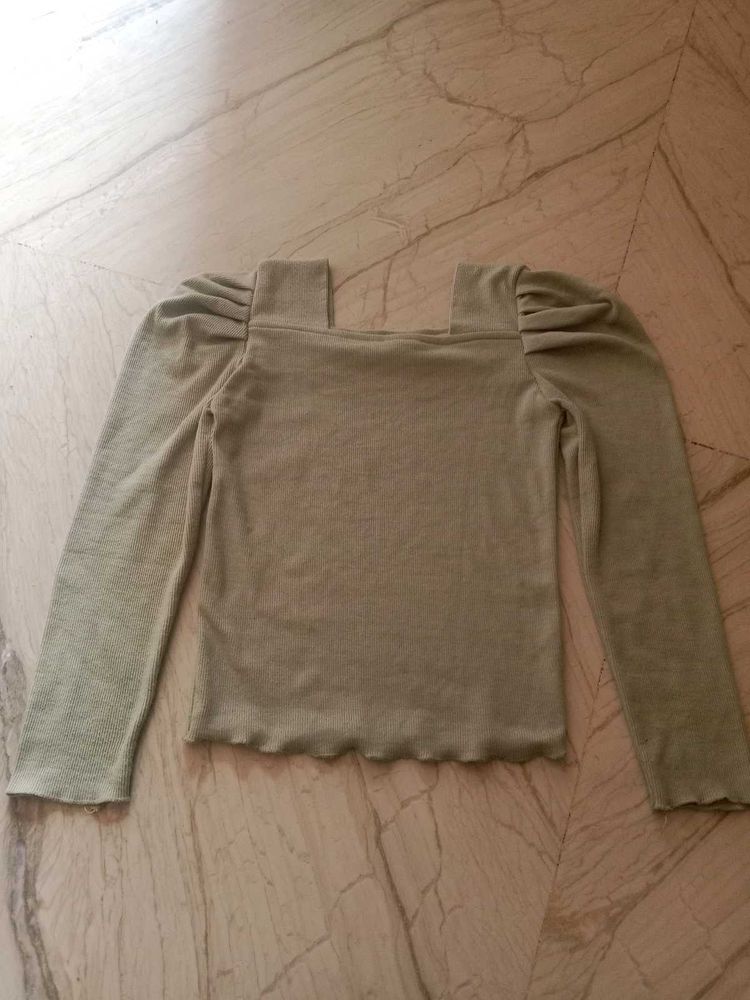 Olive Green Puff Sleeve Top