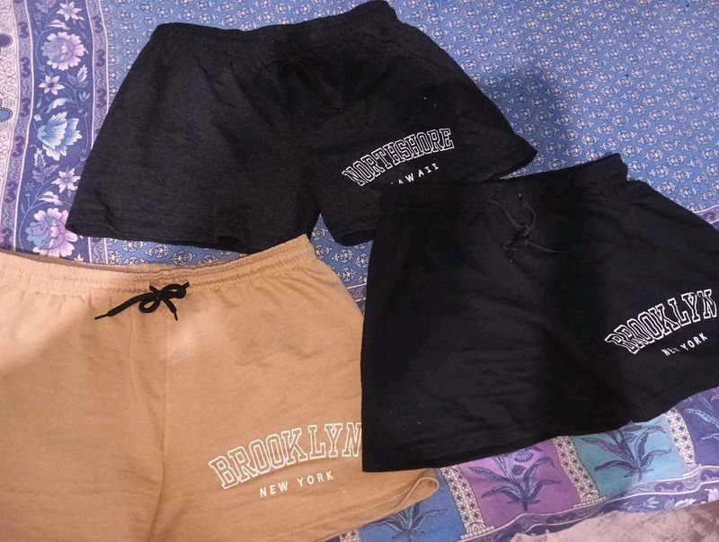 3 Shorts Combo (Black, Grey And Beige)