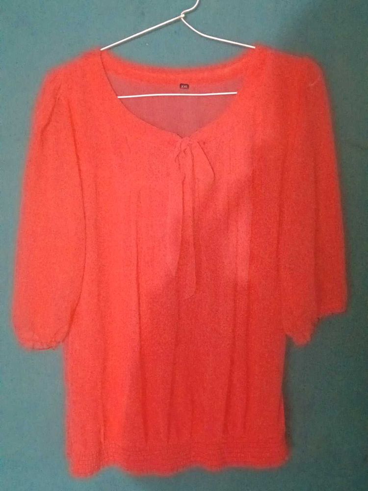 Coral Tie Neck Top