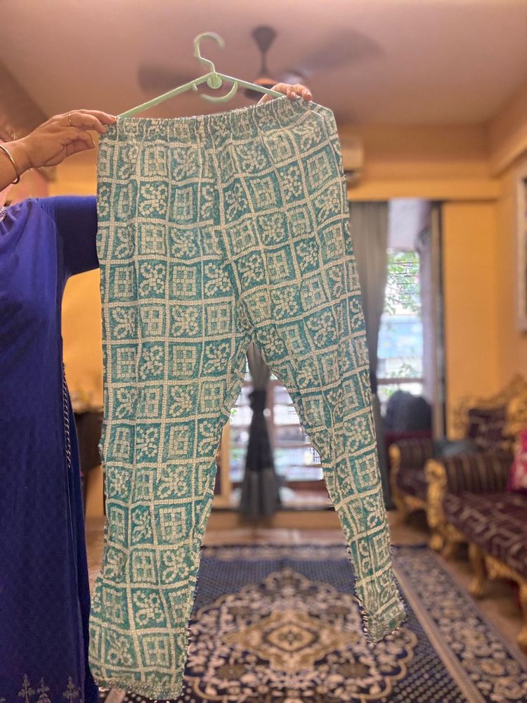 Cotton Blue Printed Kurti Trouser Wit Soft Elastic