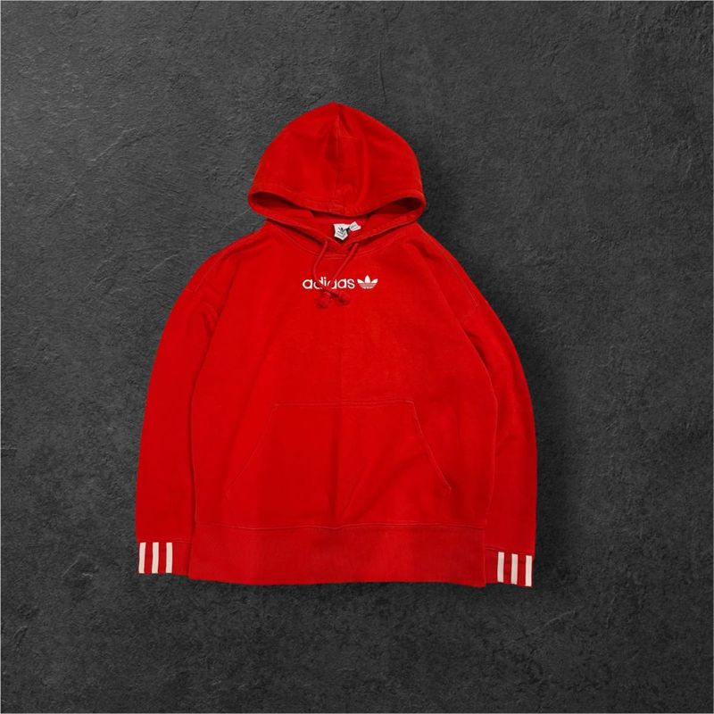 Adidas Red Trefoil Hoodie Pullover Sweatshirt