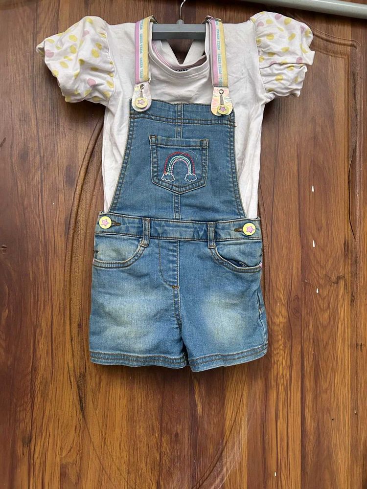 Cute Denim Dungaree Set