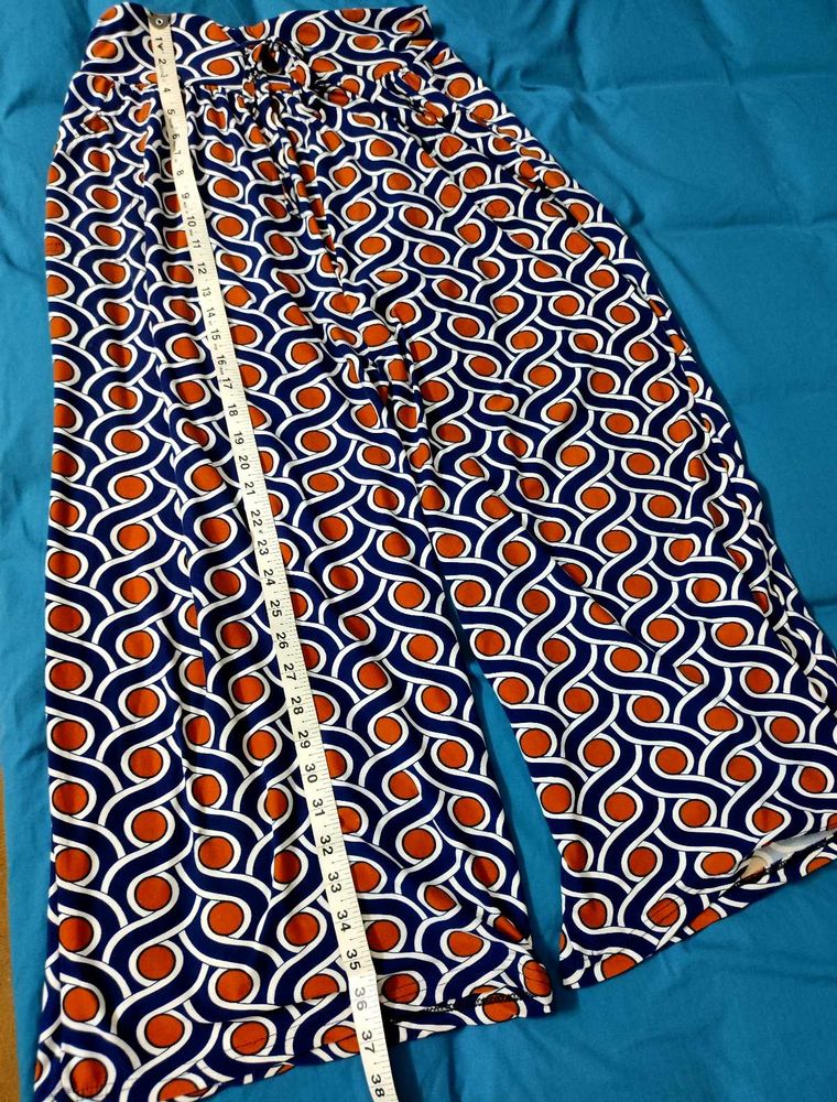 L Navy Blue Palazzo With Brick Red Dots