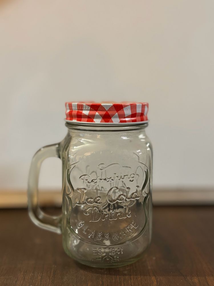 Glass Mason Jar With Red Lid