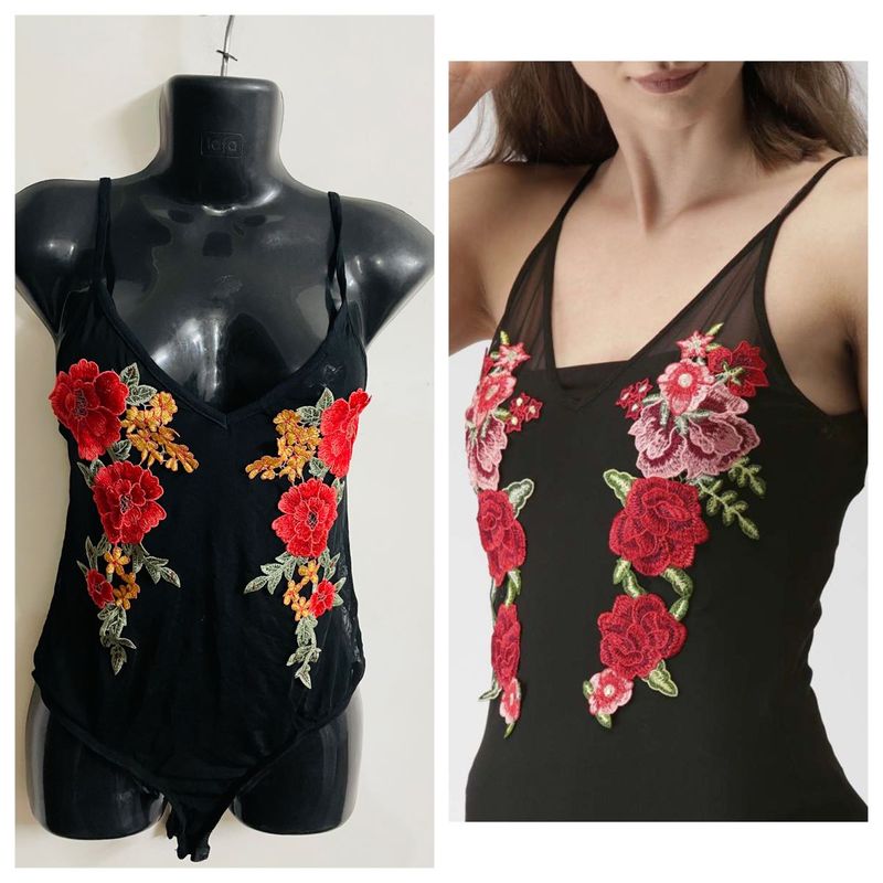 Black Embroidered Bodysuit