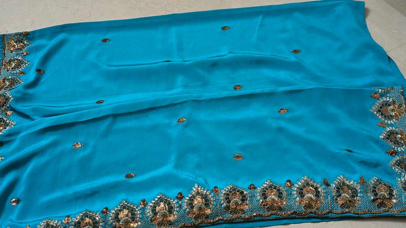 Elegant 🩵 Saree with Embroidery