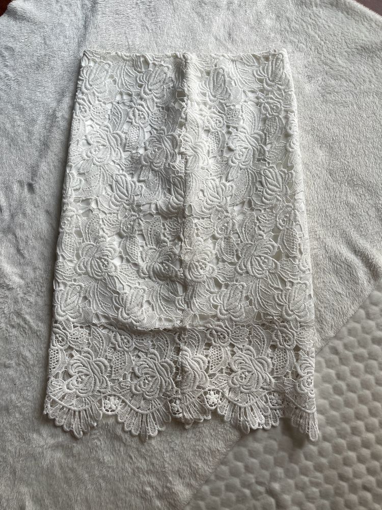 High Waisted White Lace Midi Skirt